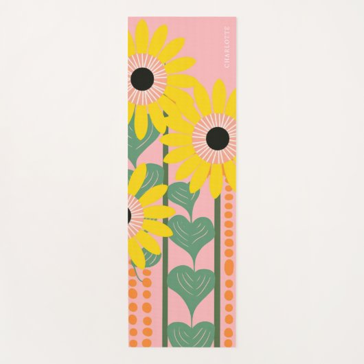 Moderne zonnebloemen houden van harten gepersonali yogamat (Voorkant)