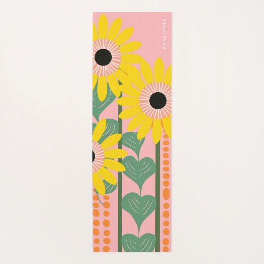 Moderne zonnebloemen houden van harten gepersonali yogamat (Achterkant)