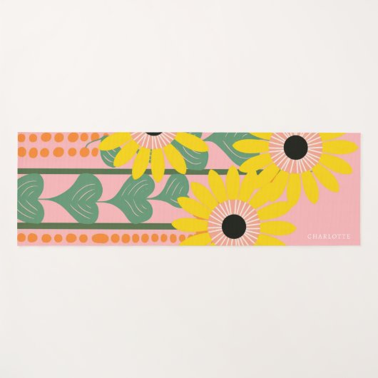 Moderne zonnebloemen houden van harten gepersonali yogamat (Voorkant (horizontaal))
