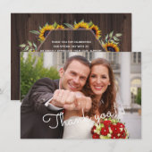 Moderne Zonnebloemen Houten Trouwfoto Bedankt (Voorkant / Achterkant)