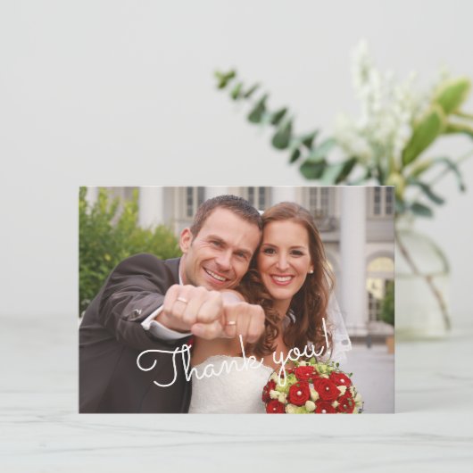 Moderne Zonnebloemen Houten Trouwfoto Bedankt (Staand voorkant)