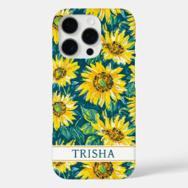 Moderne Zonnebloemen met Monogram iPhone 16 Pro Hoesje