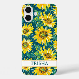 Moderne Zonnebloemen met Monogram iPhone 16 Plus Hoesje