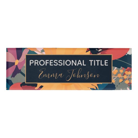 Moderne zonnebloemen — Ontwerp in najaarskleuren Naambadge (Voorkant)