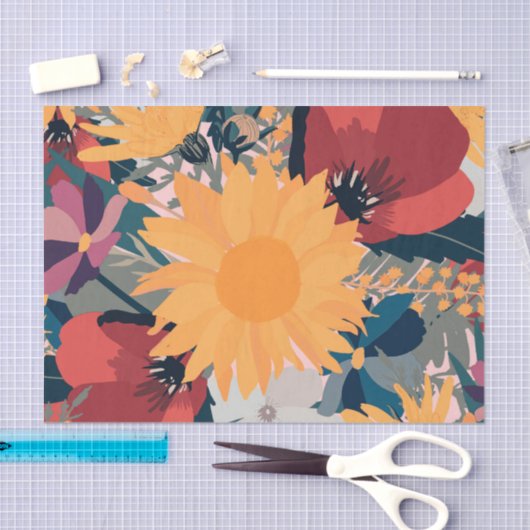 Moderne zonnebloemen — Ontwerp in najaarskleuren Tissuepapier (Craft)