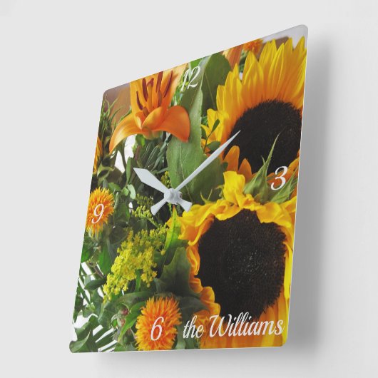 Moderne Zonnebloemen Print 10,75 inch Vierkante Klok (Hoek)