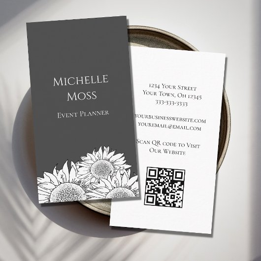 Moderne Zonnebloemen QR code Grijs Visitekaartje