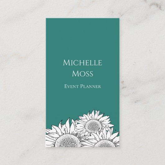 Moderne Zonnebloemen QR code Trendy Blauwgroen Gro Visitekaartje (Voorkant)