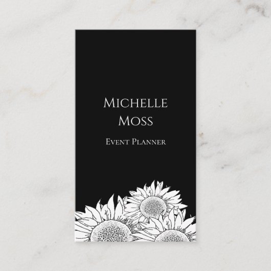 Moderne Zonnebloemen QR code Zwart Wit Boho Visitekaartje (Voorkant)