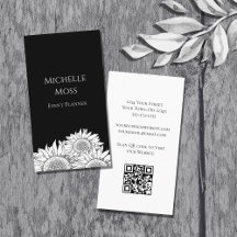 Moderne Zonnebloemen QR code Zwart Wit Boho