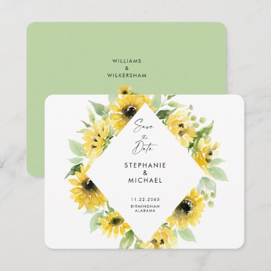Moderne zonnebloemen Spray Wedding Save the Date (Voorkant / Achterkant)