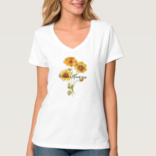 Moderne zonnebloemen waterverf elegante tekst geel t-shirt (Voorkant)