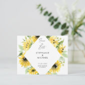 Moderne zonnebloemen weduwschap redden Datum Anno Aankondigingskaart (Staand voorkant)