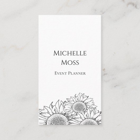 Moderne Zonnebloemen Zwart Wit QR code Boho Visitekaartje (Voorkant)