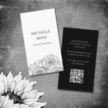Moderne Zonnebloemen Zwart Wit QR code Boho