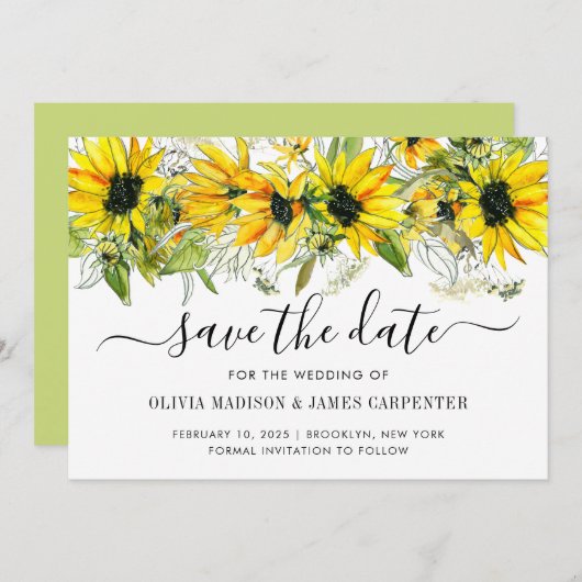 Moderne zonnebloempels Waterverf neerslag bruiloft Save The Date (Voorkant / Achterkant)