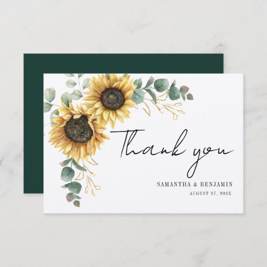 Moderne zonnebloempitten Eucalyptus Weddenschap Bedankkaart (Voorkant / Achterkant)