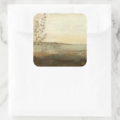 Moderne zonnebrand-olie vierkante sticker (Tas)