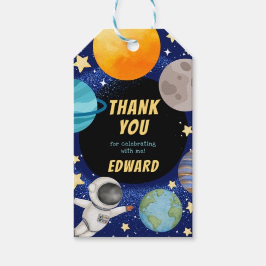 Moderne Zonnestelsel Ruimte Verjaardag Dank u Cadeaulabel (Voorkant)