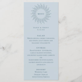 Moderne Zonneuitbarsting Pastel Blauwe Bruiloft Menu