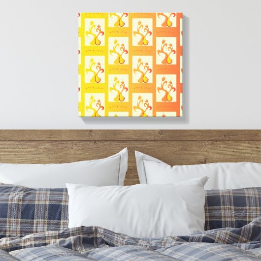 Moderne zonnige gele Tulip Couple illustratie Canvas Afdruk (Insitu (Slaapkamer))