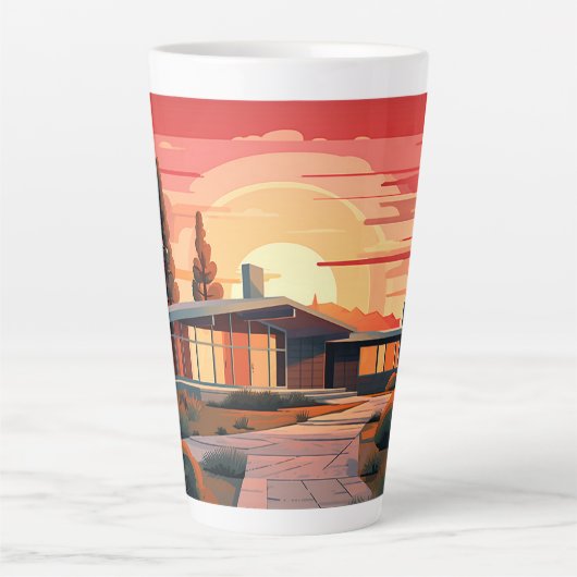 Moderne zonsondergang in het midden van de eeuw latte mok (Voorkant)