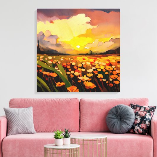 Moderne zonsondergang over blokveld Waterverf Canvas Afdruk (Insitu (Woonkamer))