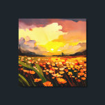 Moderne zonsondergang over blokveld Waterverf Canvas Afdruk<br><div class="desc">Dit welkome ontwerp is voorzien van een moderne impressionistische waterverf van een prachtige zonsondergang boven een gebied van oranje,  rode en gele bloemen. Creëer door Simply Farmhouse Press.</div>