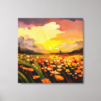 Moderne zonsondergang over blokveld Waterverf