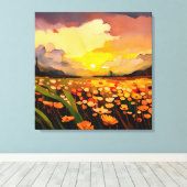 Moderne zonsondergang over blokveld Waterverf Canvas Afdruk (Insitu (Houten vloer))
