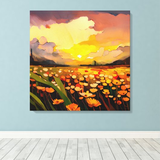 Moderne zonsondergang over blokveld Waterverf Canvas Afdruk (Insitu (Houten vloer))