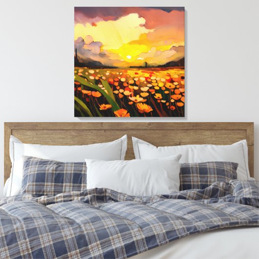 Moderne zonsondergang over blokveld Waterverf Canvas Afdruk (Insitu (Slaapkamer))