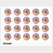 Moderne Zonsondergang & Sterren Zomer Strand Bruid Ronde Sticker (Vel)