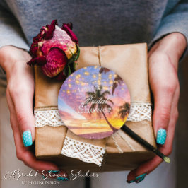 Moderne Zonsondergang & Sterren Zomer Strand Bruid Ronde Sticker