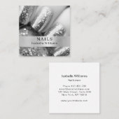 Moderne zout zilverglitternagels vierkante visitekaartje (Voorkant / Achterkant)