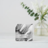 Moderne zout zilverglitternagels vierkante visitekaartje (Staand voorkant)