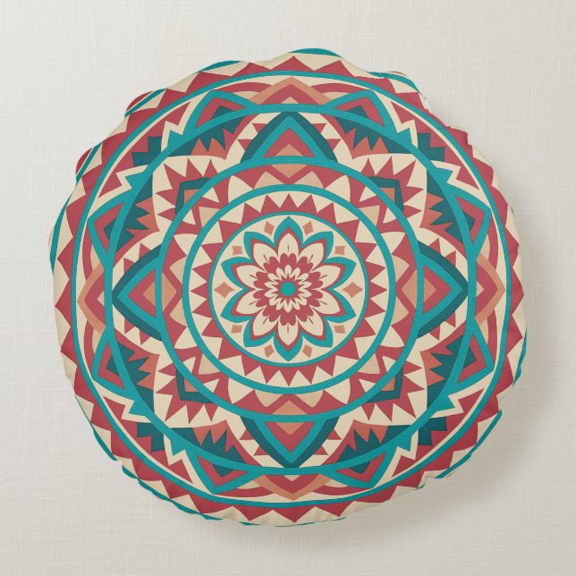 Moderne Zuidwest Mandala Rond Kussen (Achterkant)