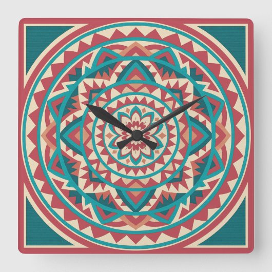Moderne Zuidwest Mandala Vierkante Klok (Voorkant)