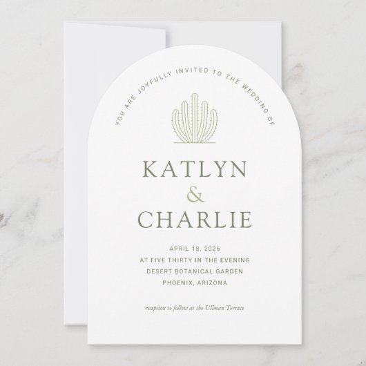 Moderne Zuidwestelijke Cactus bruiloft uitnodiging (Voorkant)