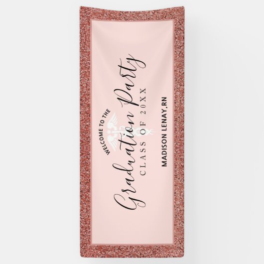 Moderne Zuster Afstuderen Roos Gold Glitter Name Spandoek (Verticaal)