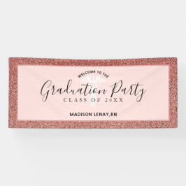 Moderne Zuster Afstuderen Roos Gold Glitter Name Spandoek