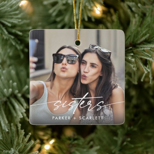 Moderne Zusters Maak Je Eigen Foto Script Keramisch Ornament (Boom)