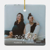 Moderne Zusters Maak Je Eigen Foto Script Keramisch Ornament (Achterkant)