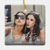 Moderne Zusters Maak Je Eigen Foto Script Keramisch Ornament (Voorkant)