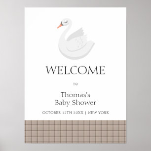 Moderne Zwanenruit Gingham Jongens Baby Shower Wel Poster