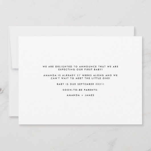 Moderne zwangerschapsaankondiging met foto aankondiging (Achterkant)