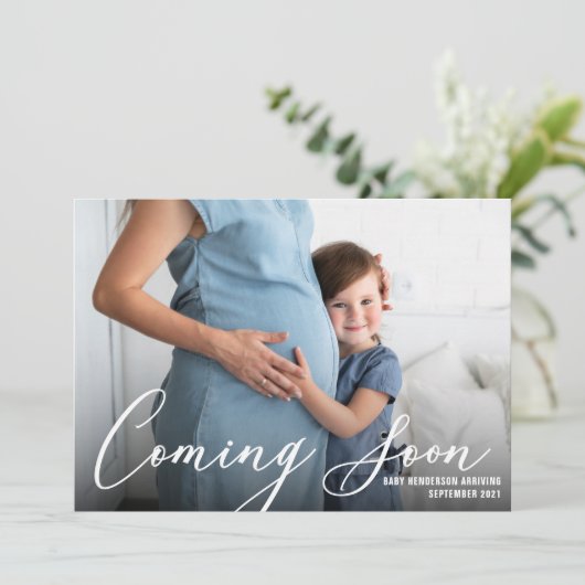 Moderne zwangerschapsfoto aankondiging (Staand voorkant)