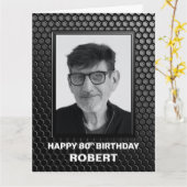 Moderne Zwart 80e Verjaardag Custom Foto Groet Kaart (Gele Bloem)