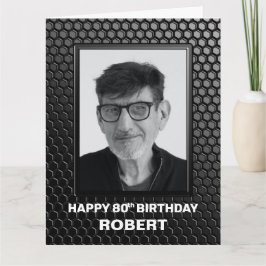 Moderne Zwart 80e Verjaardag Custom Foto Groet Kaart