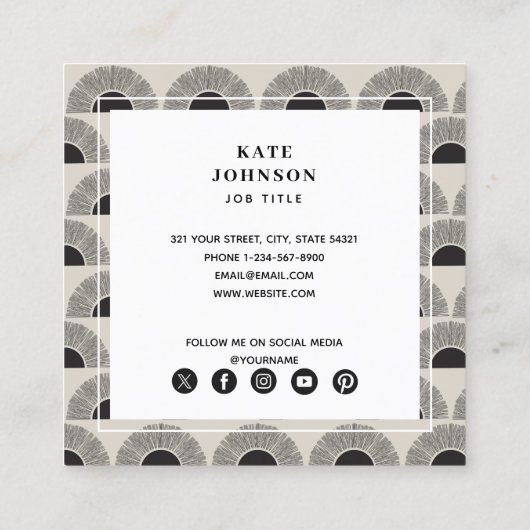 Moderne Zwart & Beige Zonsondergang Abstracte Kuns Vierkante Visitekaartje (Achterkant)